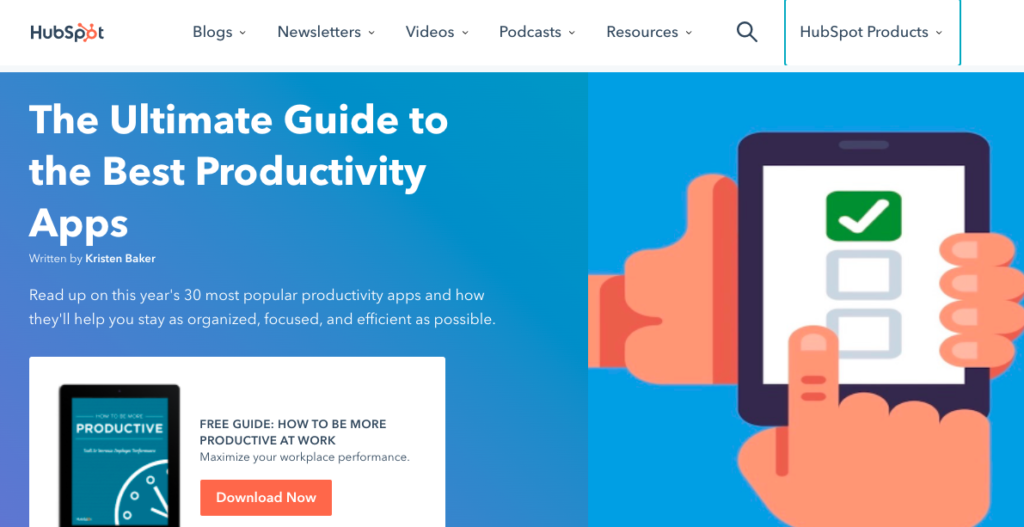 example pillar content page hubspots productivity apps