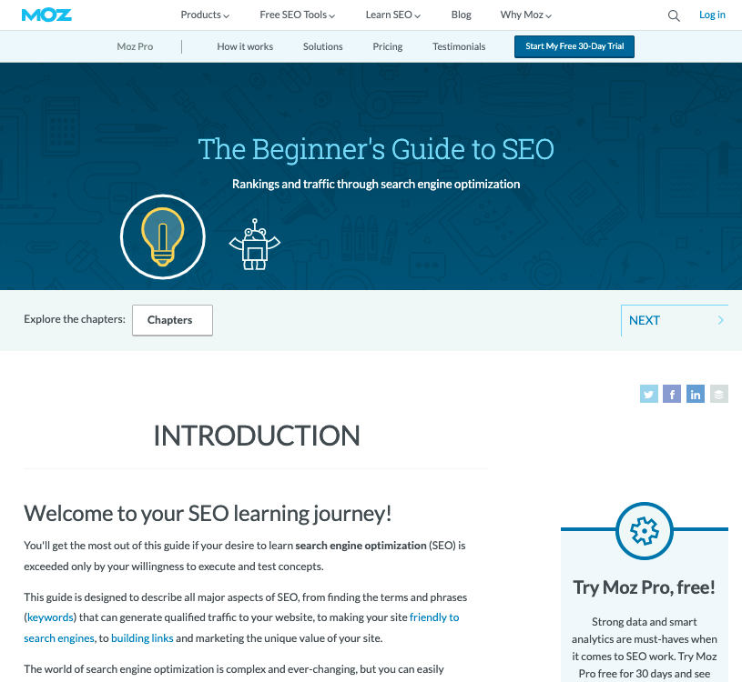 example pillar content page MOZ beginner's guide to seo