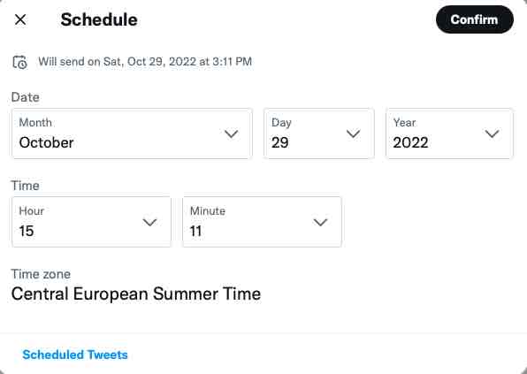 Twitter scheduling calendar