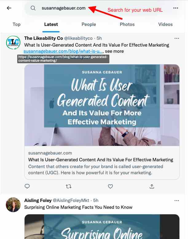 Search for your content on Twitter