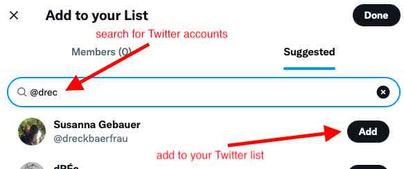 search and add account to your list