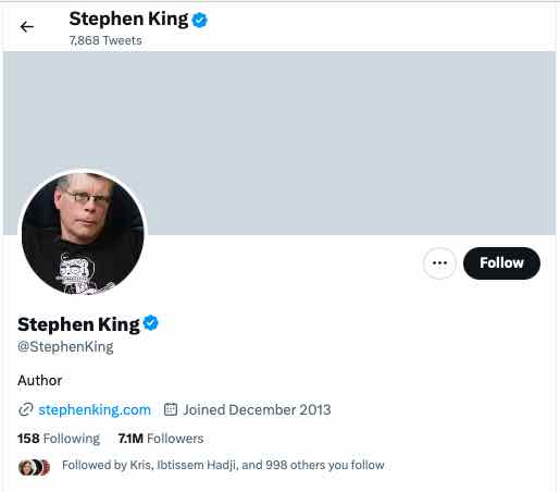 Example Twitter profile for a famous person
