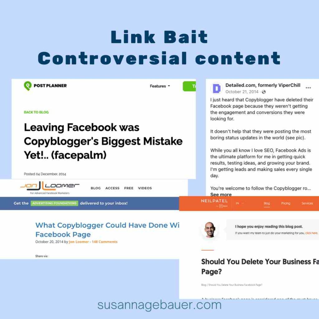 Examples of reactions to controversial content as link bait
